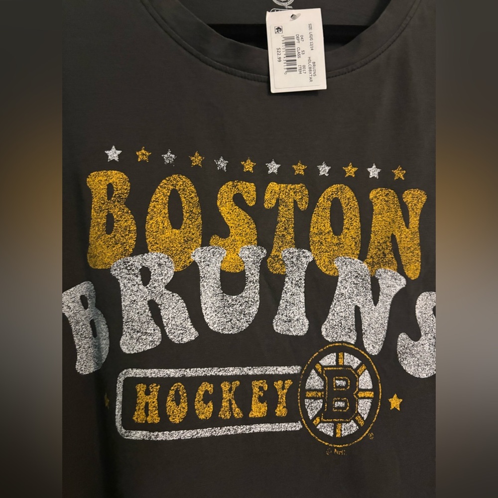 NWT‎ NHL Boston Bruins Womens Relaxed Fit Gray Logo Tee Sz L 14-16 MSRP $22.99 - Picture 3 of 9